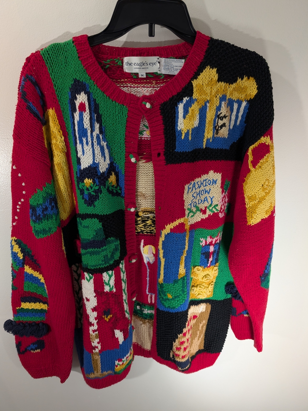 The Eagle's Eye Red Fashion Show Patterned Button-Front Cardigan Size Medium